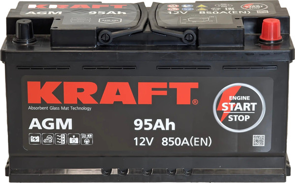 Изображение товара Автомобильный аккумулятор KrafT AGM 95 R / AGM-L5 (95 А/ч)
