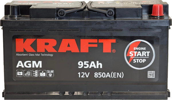 Изображение товара Автомобильный аккумулятор KrafT AGM 95 R / AGM-L5 (95 А/ч)