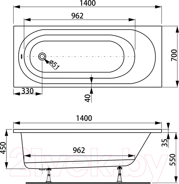 Изображение товара Ванна акриловая VagnerPlast Kasandra 140x70 / VPBA147KAS2X-04