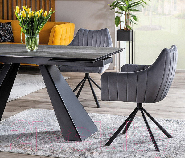 Изображение товара Обеденный стол Signal Salvadore Ceramic раскладной 180-260x90 (серый мрамор/черный матовый)