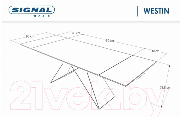 Изображение товара Обеденный стол Signal Westin III Ceramic 180-260x90 (белый мрамор/черный матовый)