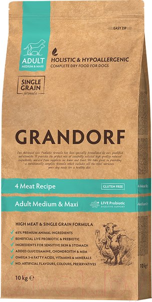 Изображение товара Сухой корм для собак Grandorf Dog 4 Meat Probiotic Medium&Maxi Breeds (10кг)