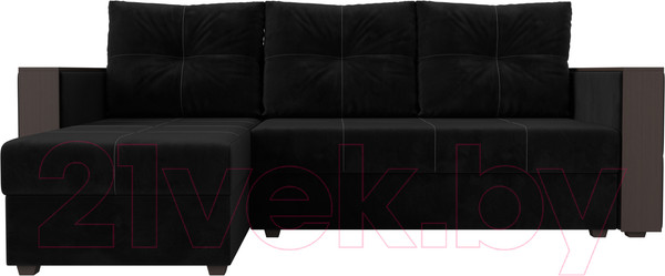 Изображение товара Диван угловой Лига Диванов Валенсия Лайт левый (велюр черный)