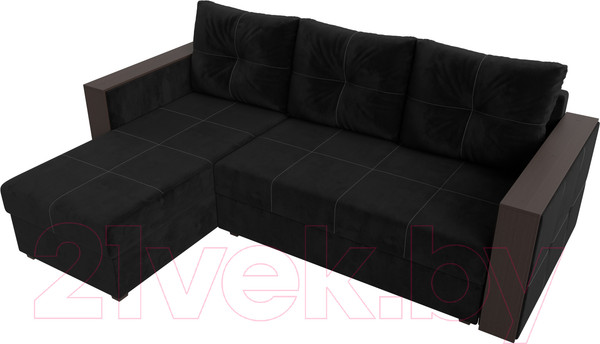 Изображение товара Диван угловой Лига Диванов Валенсия Лайт левый (велюр черный)