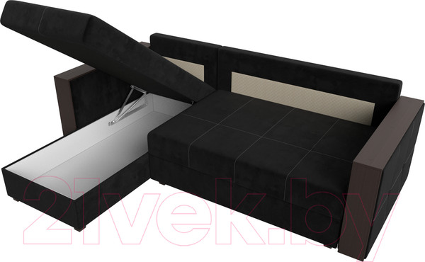 Изображение товара Диван угловой Лига Диванов Валенсия Лайт левый (велюр черный)
