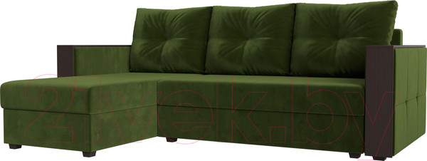 Изображение товара Диван угловой Лига Диванов Валенсия Лайт левый (микровельвет зеленый)