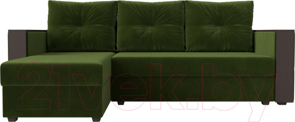 Изображение товара Диван угловой Лига Диванов Валенсия Лайт левый (микровельвет зеленый)