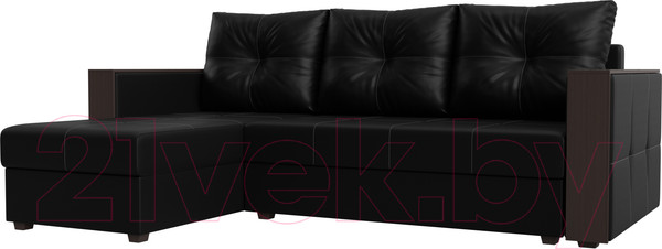 Изображение товара Диван угловой Лига Диванов Валенсия Лайт левый (экокожа черный)