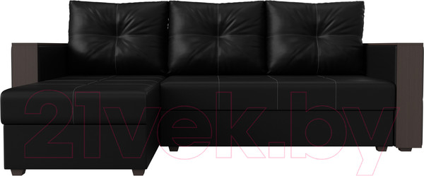 Изображение товара Диван угловой Лига Диванов Валенсия Лайт левый (экокожа черный)