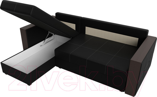 Изображение товара Диван угловой Лига Диванов Валенсия Лайт левый (экокожа черный)