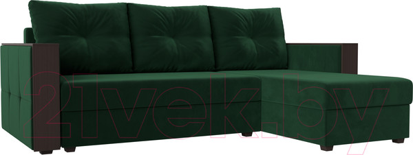 Изображение товара Диван угловой Лига Диванов Валенсия Лайт правый (велюр зеленый)