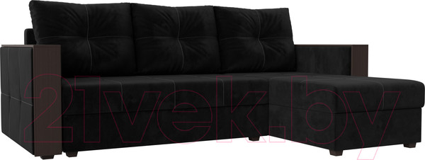Изображение товара Диван угловой Лига Диванов Валенсия Лайт правый (велюр черный)