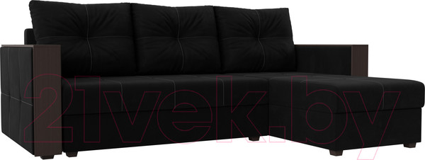 Изображение товара Диван угловой Лига Диванов Валенсия Лайт правый (микровельвет черный)