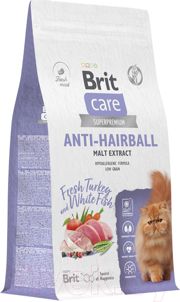 Изображение товара Сухой корм для кошек Brit Care Cat Anti-Hairball с белой рыбой и индейкой / 5066261 (1.5кг)