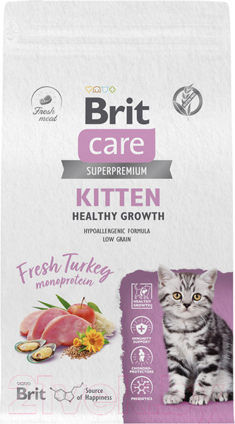 Изображение товара Сухой корм для кошек Brit Care Cat Kitten Healthy Growth с индейкой / 5066056 (1.5кг)