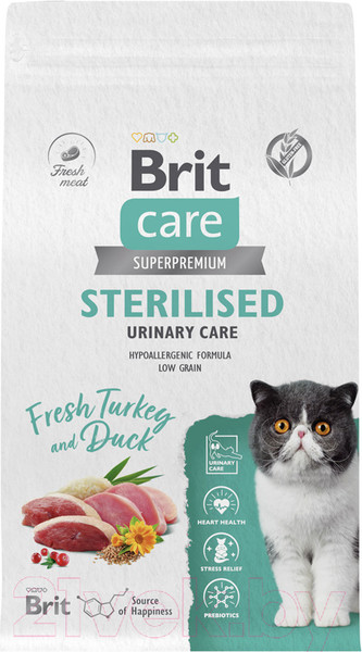 Изображение товара Сухой корм для кошек Brit Care Cat Sterilised Urinary Care с индейкой и уткой / 5066209 (1.5кг)