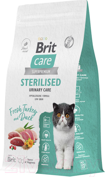 Изображение товара Сухой корм для кошек Brit Care Cat Sterilised Urinary Care с индейкой и уткой / 5066209 (1.5кг)