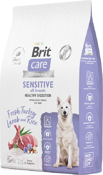 Изображение товара Сухой корм для собак Brit Care Dog Adult Sensitive Healthy Digestion с инд. и ягн./5066476 (12кг)
