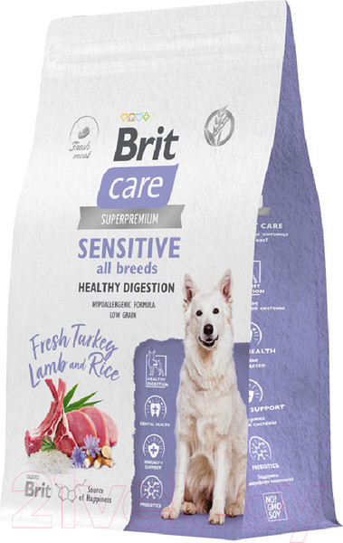 Изображение товара Сухой корм для собак Brit Care Dog Adult Sensitive Healthy Digestion с инд. и ягн./5066469 (3кг)