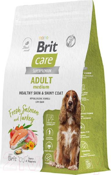 Изображение товара Сухой корм для собак Brit Care Dog Adult M Healthy Skin&Shiny Coat с лос. и инд. / 5066353 (3кг)