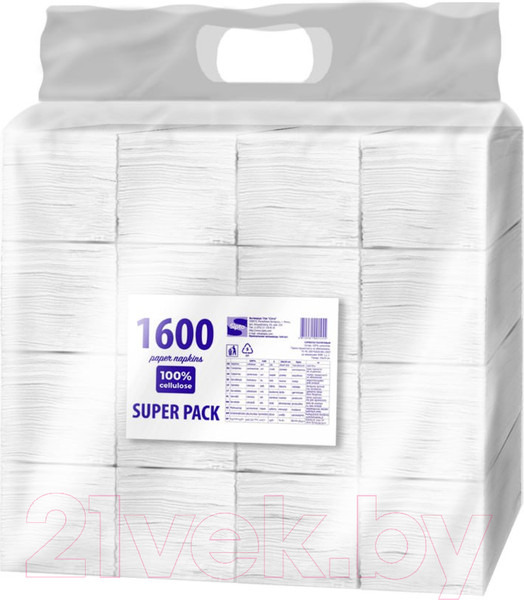 Изображение товара Бумажные салфетки Sipto Super Pack (1600л, белый)