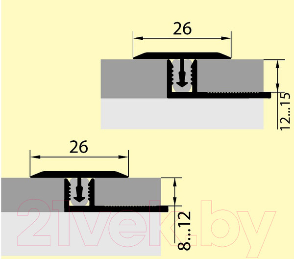 Изображение товара Профиль декоративный Русский Профиль Т-образный Анодированный 26мм 1.8м (серебро матовое)
