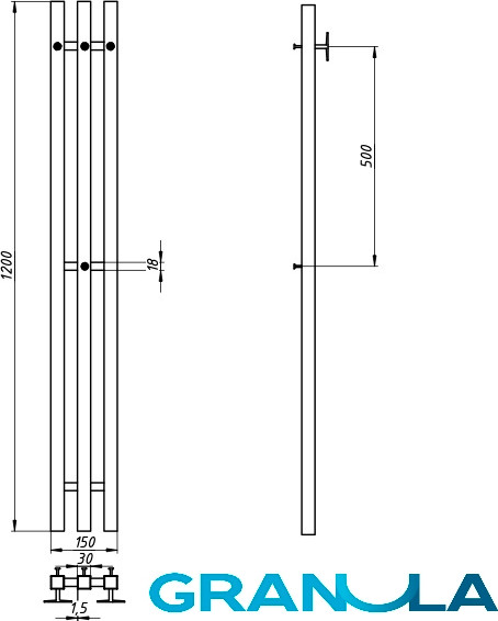 Изображение товара Полотенцесушитель электрический GRANULA Квадро Вертикаль 15х120 (терморегулятор с таймером, черный)