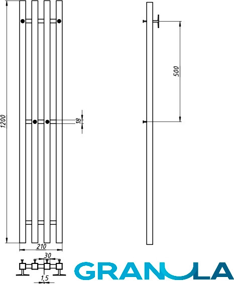 Изображение товара Полотенцесушитель электрический GRANULA Квадро Вертикаль 21х120 (терморегулятор с таймером, черный)