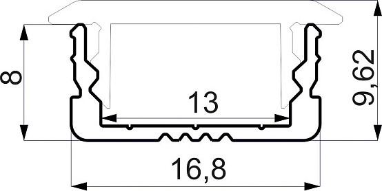 Изображение товара Профиль для светодиодной ленты AKS Lira-1708 врезной с экраном (2м, алюминий)