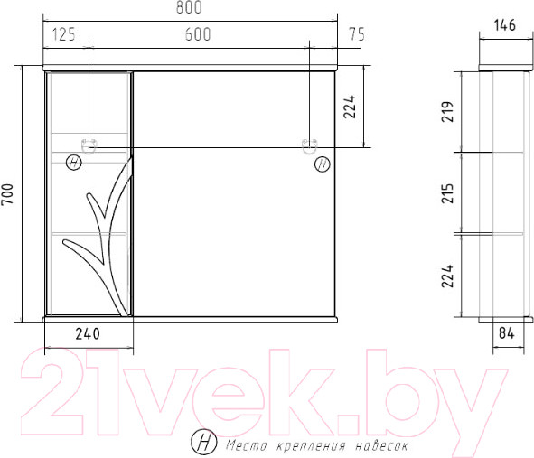 Изображение товара Шкаф с зеркалом для ванной Volna Adel 80 L (белый)