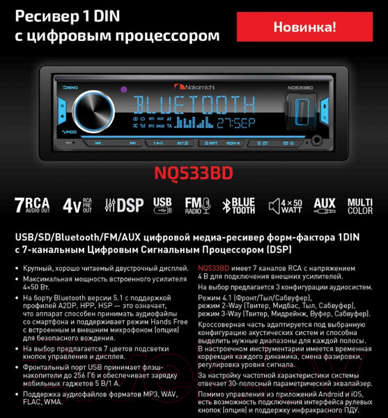 Изображение товара Бездисковая автомагнитола Nakamichi NQ533BD
