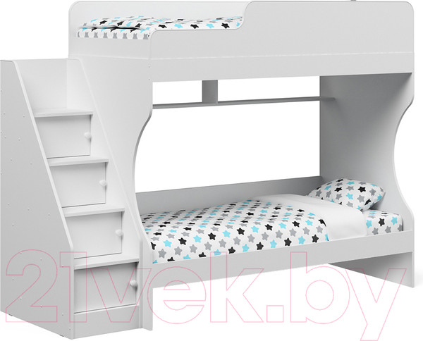 Изображение товара Двухъярусная кровать Капризун 6 Р443-4 с лестницей (белый)