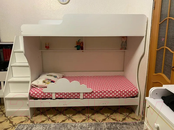 Изображение товара Двухъярусная кровать Капризун 6 Р443-4 с лестницей (белый)