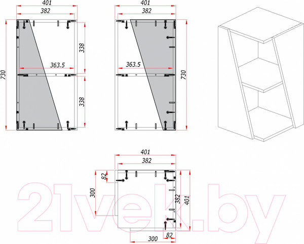 Изображение товара Шкаф для ванной ЗОВ Кито 40 / CK40LAMWMR (правый, аттик/белый матовый)