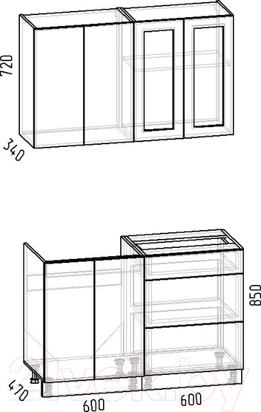 Изображение товара Кухонный гарнитур Интермебель Лион-11 1.2м без столешницы (луна софт)