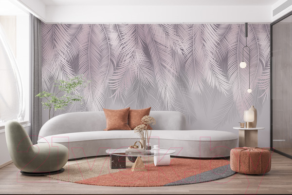 Изображение товара Фотообои листовые Citydecor Пальмовые листья (546x265, пудровый/серый)