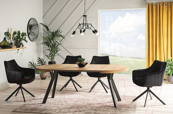 Изображение товара Обеденный стол Signal Domingo раскладной 100-250x100x76 (дуб натуральный/черный)