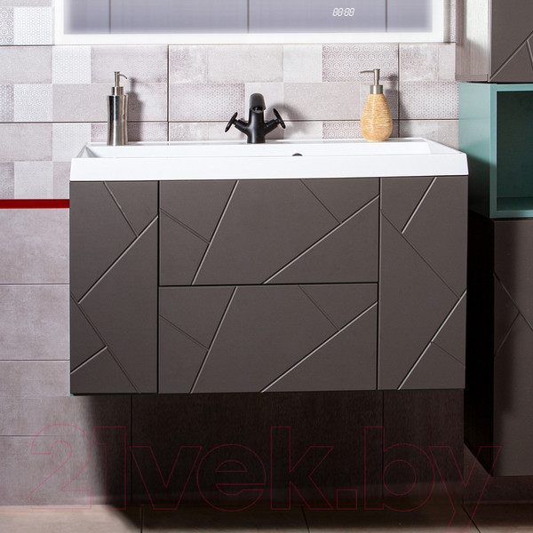 Изображение товара Тумба под умывальник Бриклаер Кристалл 90 (ясень анкор темный/софт графит)