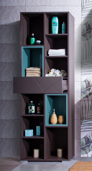 Изображение товара Шкаф-пенал для ванной Бриклаер Кристалл 60 / НМ 011.94 (ясень анкор темный/софт графит/муссон)