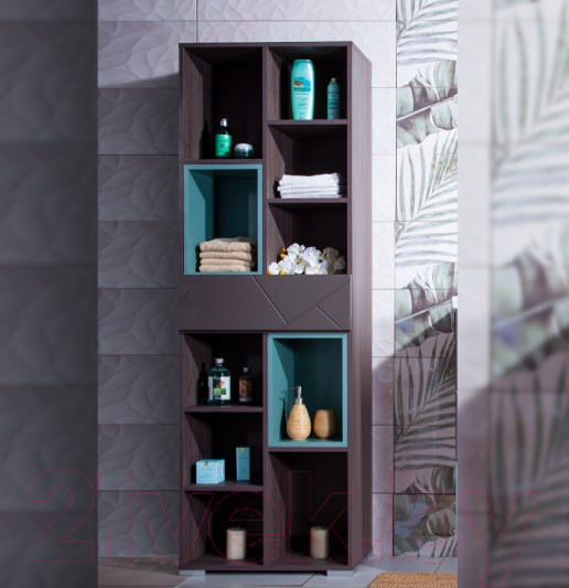 Изображение товара Шкаф-пенал для ванной Бриклаер Кристалл 60 / НМ 011.94 (ясень анкор темный/софт графит/муссон)