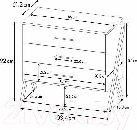 Изображение товара Комод Polini Kids Porto 2200 / 0002572.165 (белый/дуб крафт)