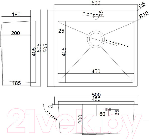 Изображение товара Мойка кухонная Arfeka AF 50x50.5 (сатин)