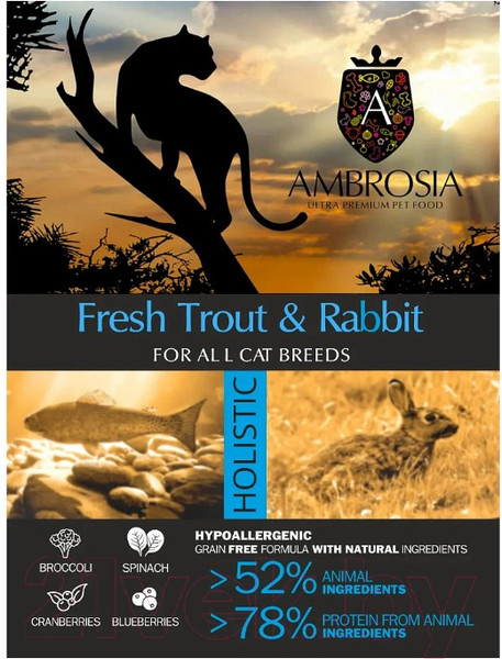 Изображение товара Сухой корм для кошек Ambrosia Grain Free для стерилизов., свежая форель и кролик / U/ACTR1.5 (1.5кг)