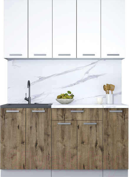 Изображение товара Кухонный гарнитур Интерлиния Мила Лайт 1.5 (белый платинум/дуб веллингтон)