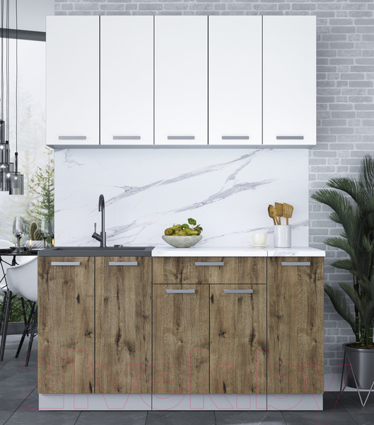 Изображение товара Кухонный гарнитур Интерлиния Мила Лайт 1.5 (белый платинум/дуб веллингтон)