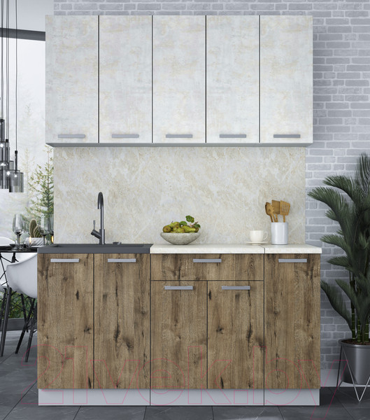 Изображение товара Кухонный гарнитур Интерлиния Мила Лайт 1.5 (бетон лайт/дуб веллингтон)