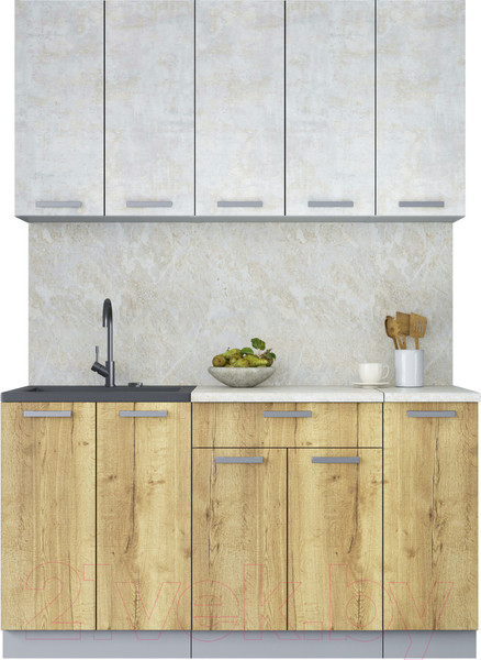 Изображение товара Кухонный гарнитур Интерлиния Мила Лайт 1.5 (бетон лайт/дуб золотой)