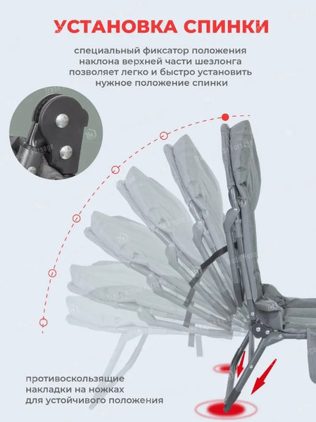 Изображение товара Складной шезлонг ForceKraft С зонтиком FK-FG-HY-8008BL-Z (56449), (серый)
