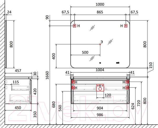 Изображение товара Тумба под умывальник Raval Welto 100 / Wel.01.100/P/W/RL (подвесная, белый)