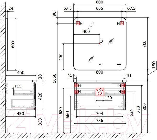 Изображение товара Тумба под умывальник Raval Welto 80 / Wel.01.80/P/W/RL (подвесная, белый)